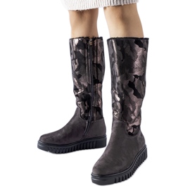 Gray insulated camo boots with eco-suede Piazzolla grey