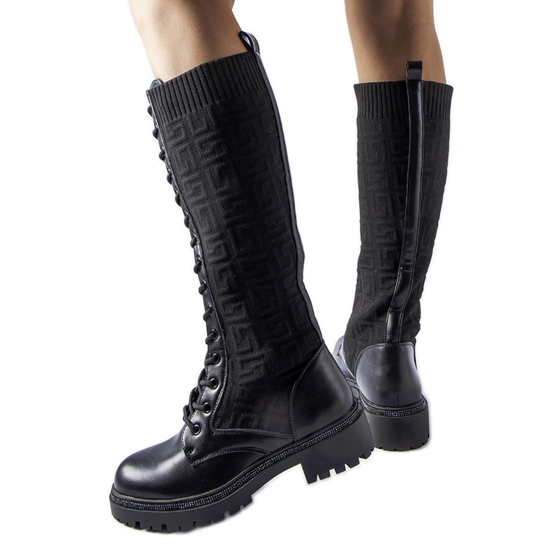 Black sock boots with Pierina rhinestones