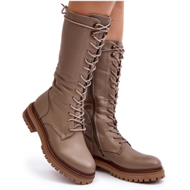 Women's Mid-Calf Lace-Up Boots Beige Elavettsa