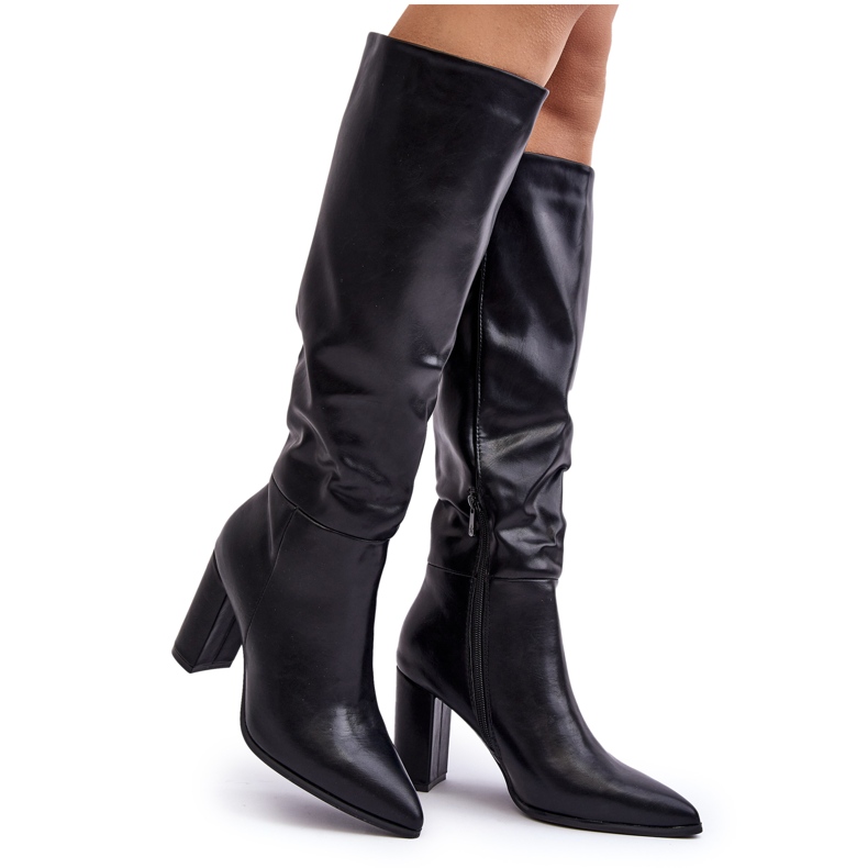 Women's Knee-high Boots on High Heel Black Fiminna