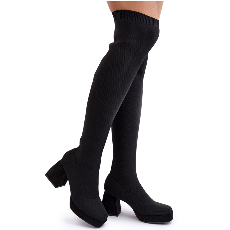 Women's Over-the-Knee Boots with Platform and High Heel, Black Manaliis