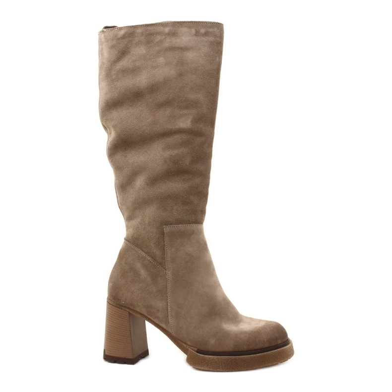 Suede Women's Over-the-Knee High Heel Boots, Beige Lemar Ceraxa