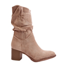 Beige Shavy Women's Insulated Boots With A Ruched Upper On A High Heel Beige Shavy Women's Insulated Boots With A Ruched Upper On A High Heel