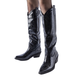 Black patent insulated Chapin cowboy boots