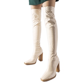 Beige long high-heeled boots from Faubourg