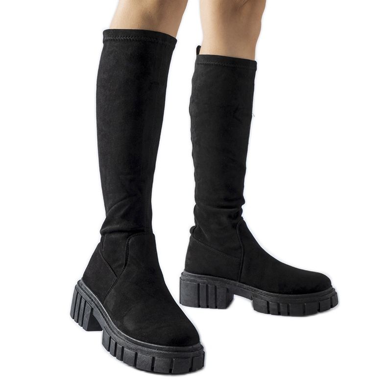 Black long suede boots by Donnino