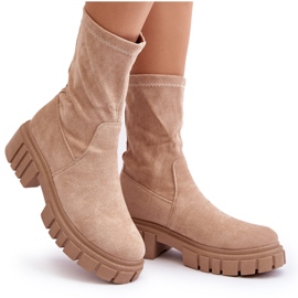 Beige Divella Workers Slip-On Flat Heel Boots