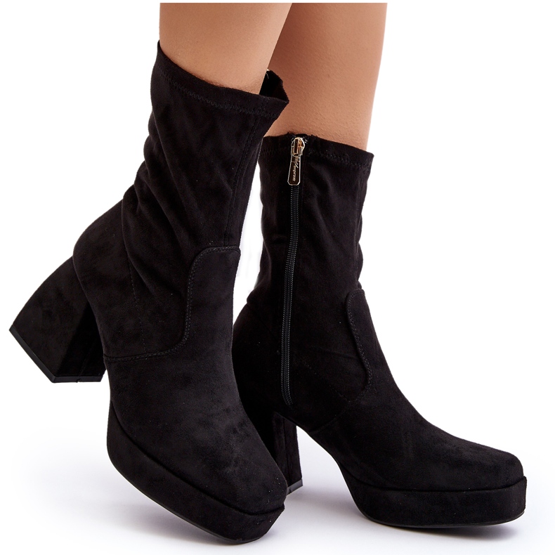Black Adelles Women's Ankle Boots With Massive Heels and Platform