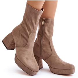 Women's Ankle Boots With Chunky Heels and Platform, Dark Beige Adelles