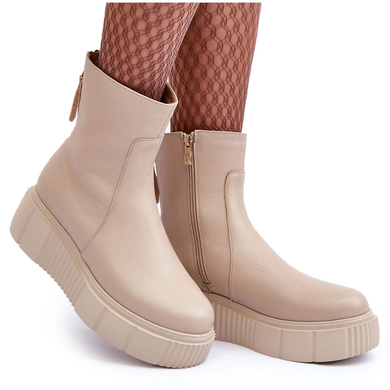 Women's Leather Ankle Boots on the Platform Beige Lemar Jenefer