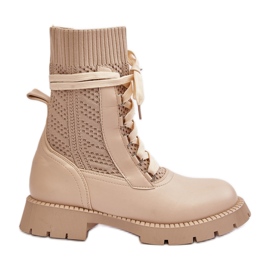 Women's Light Beige Lace-Up Ankle Boots Gentiana Women's Light Beige Lace-Up Ankle Boots Gentiana