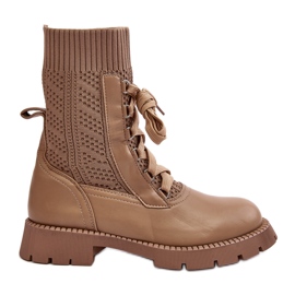 Women's Boots with Lace-Up Sock, Brown Gentiana