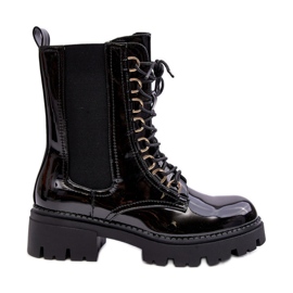 Women's Black Charmea Patent Worker Boots Women's Black Charmea Patent Worker Boots