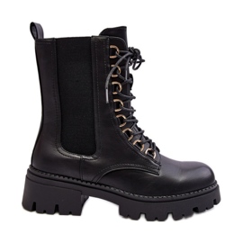 Women's Leather Worker Boots Black Charmea