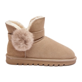 Beige Eraclio Women's Suede Snow Boots With Cutouts