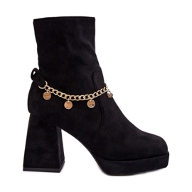 Women's High Heel Ankle Boots With Chain Black Tiselo