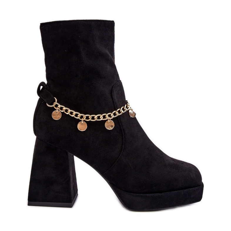 Women's High Heel Ankle Boots With Chain Black Tiselo