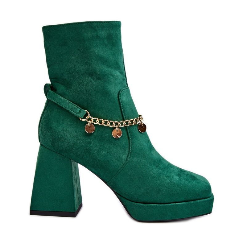 Women's ankle boots with a chain, green Tiselo