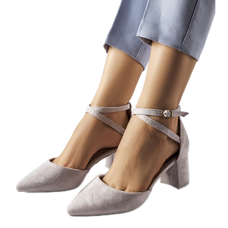 Gray pumps sales with ankle strap