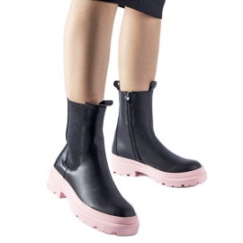Black Georgette ankle boots with a pink sole