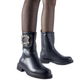 Black ankle boots decorated with Wagner zircons