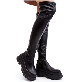 Women's Over-the-Knee Boots with a Chunky Sole, Black Chinasa