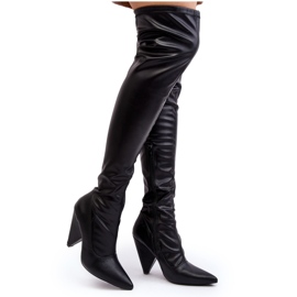 Lu Boo Eco-Leather High Heel Boots, Black