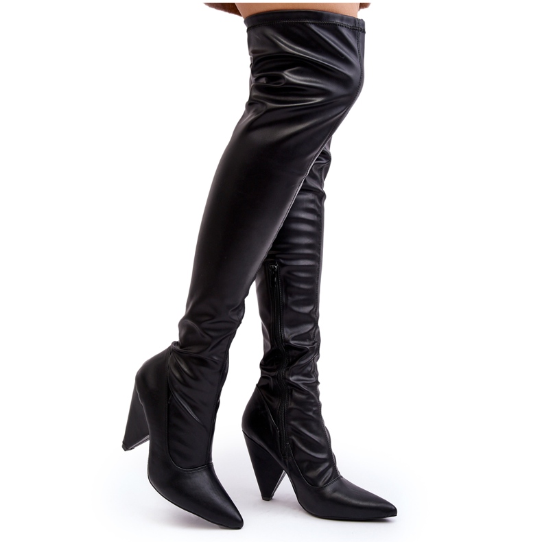 Lu Boo Eco-Leather High Heel Boots, Black
