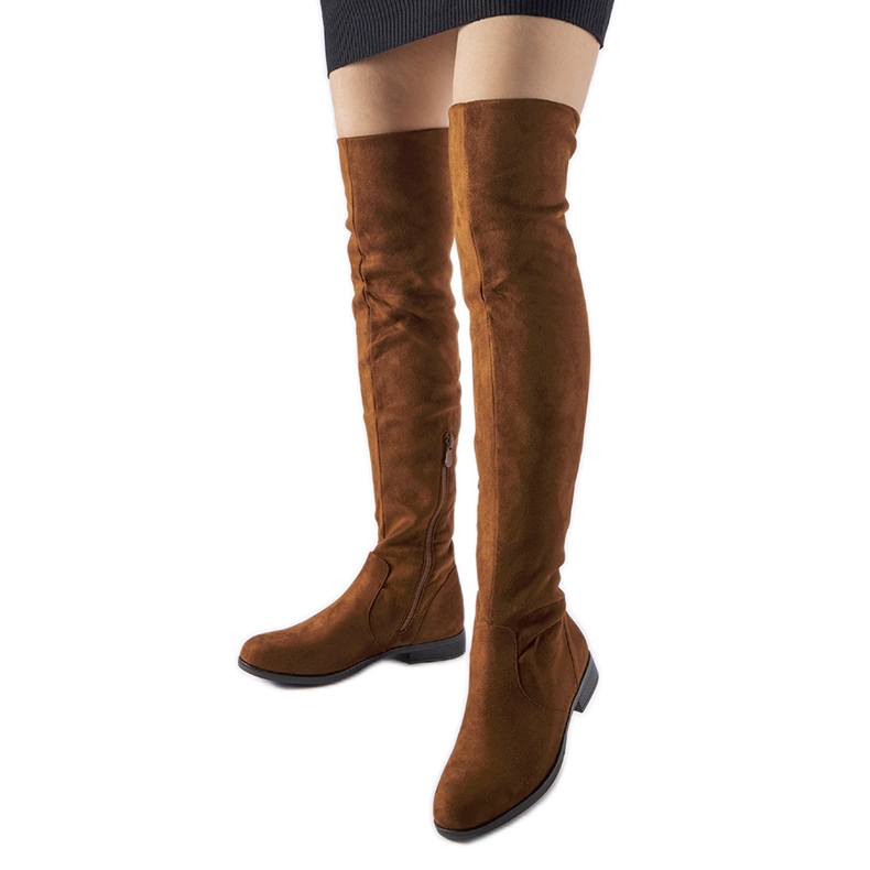 Long brown warm eco-suede Scandale boots