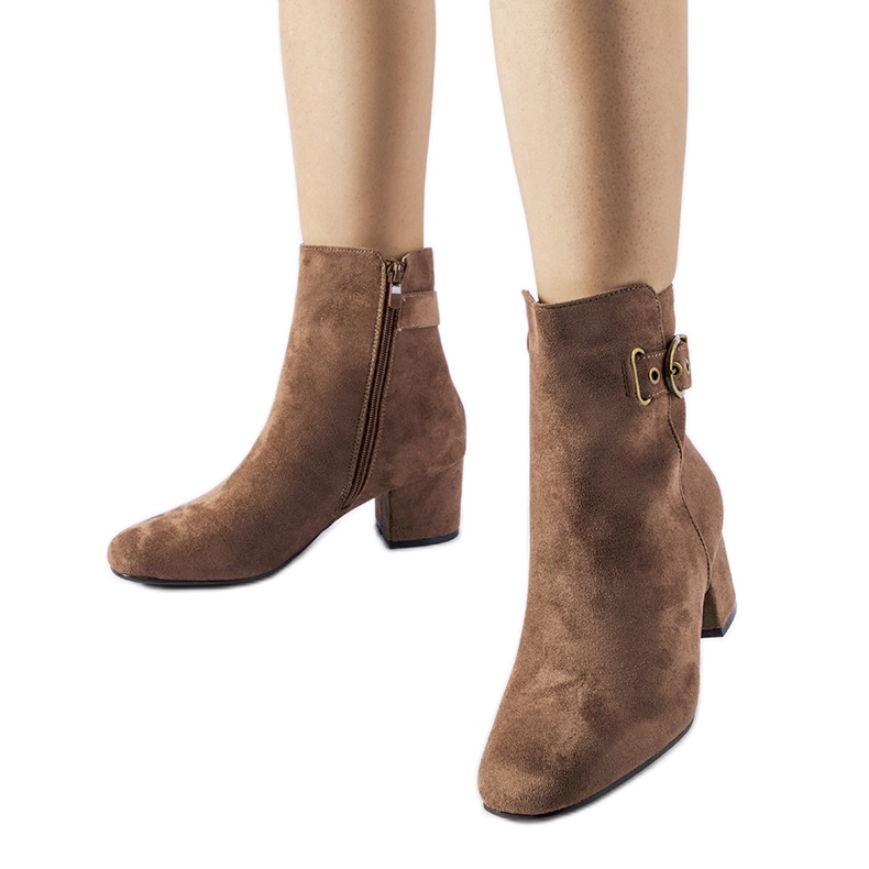 Brown low-heeled ankle boots made of eco-suede by Nemaha Brown low-heeled ankle boots made of eco-suede by Nemaha