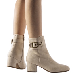 Beige low-heeled ankle boots made of eco-suede by Nemaha