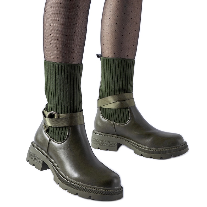 Dark green insulated sock ankle boots by Picker