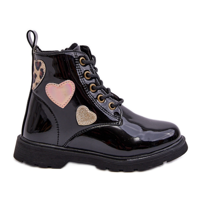 Children's patent leather ankle boots with decorations, Black Adete Children's patent leather ankle boots with decorations, Black Adete