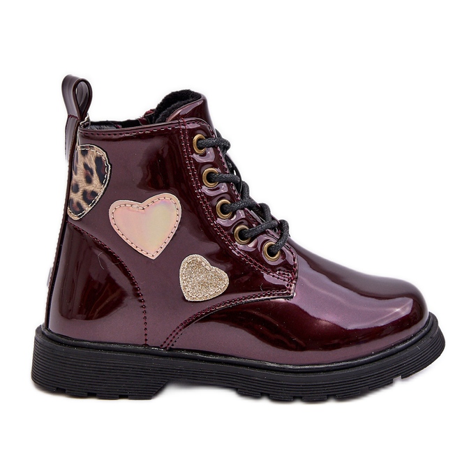 Children's patent leather ankle boots with decorations, burgundy Adete red Children's patent leather ankle boots with decorations, burgundy Adete red