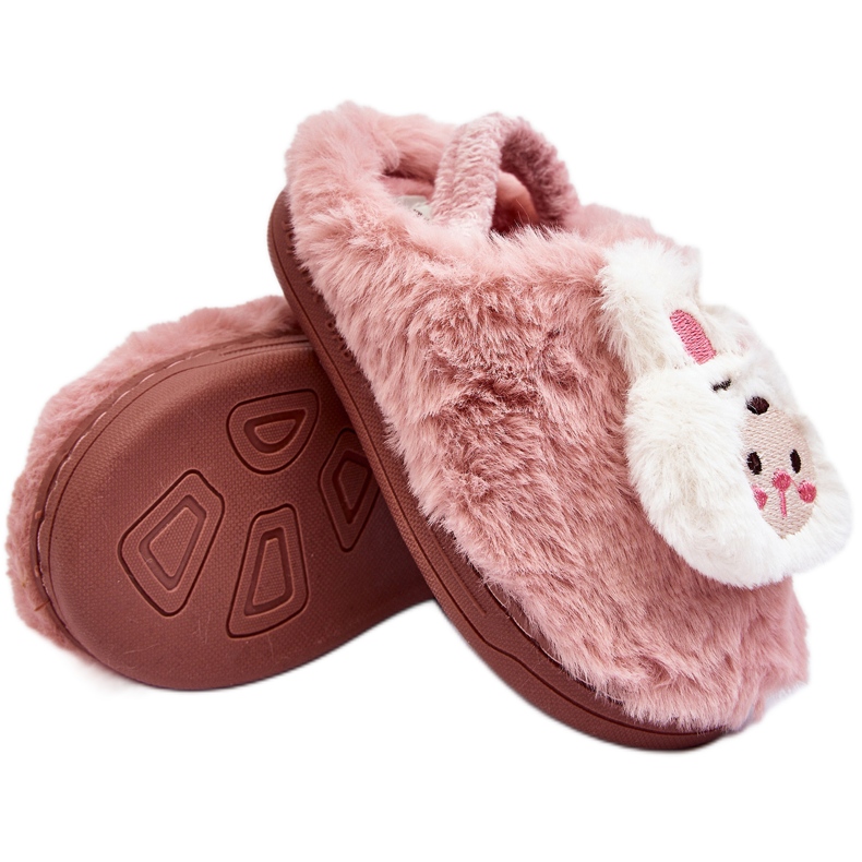 Children's Furry Bunny Slippers, Pink Dicera