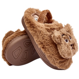 Children's fur slippers with a teddy bear, brown Dicera