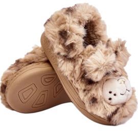 Fur children's slippers with a teddy bear, Beige Apolanie Fur children's slippers with a teddy bear, Beige Apolanie