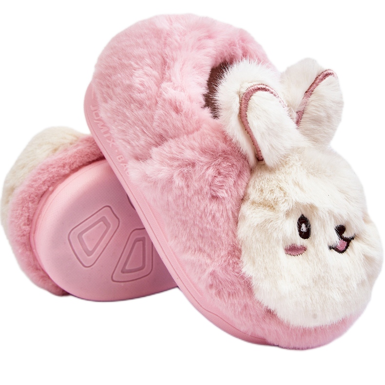 Furry children's slippers with a bunny, pink Apolanie