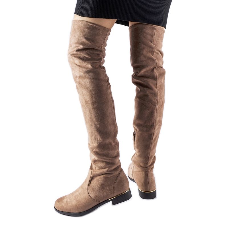 Long brown warm eco-suede Elwira boots Long brown warm eco-suede Elwira boots
