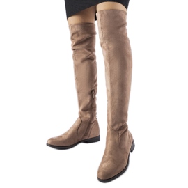 Long beige warm eco-suede Scandale boots