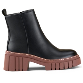 Black eco-leather ankle boots with a higher sole