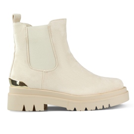 Women's suede Chelsea boots with gold decoration beige Women's suede Chelsea boots with gold decoration beige