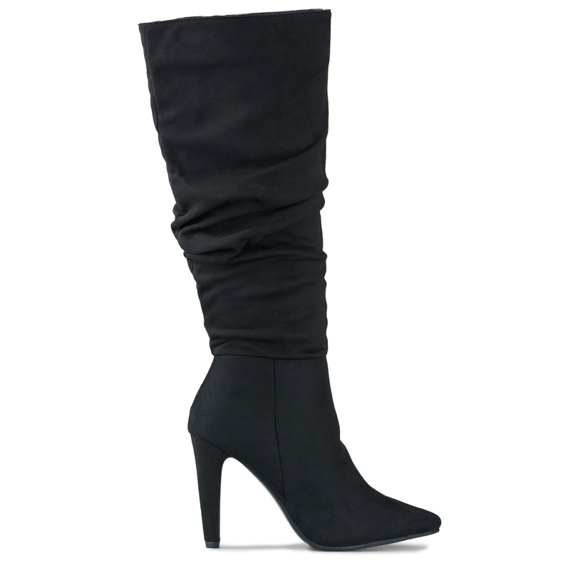 Black suede women's high-heeled boots