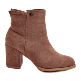Suede Women's Ankle Boots on a High Heel Brown Selela