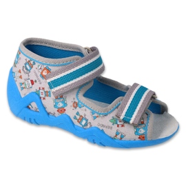 Befado children's slippers with Velcro 350P043 gray and blue grey