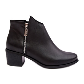 Women's leather ankle boots with a low upper on a high heel with zippers, Black Annaja