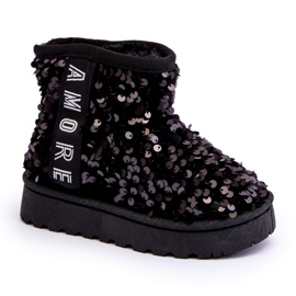 Girls' snow boots insulated with black sequins