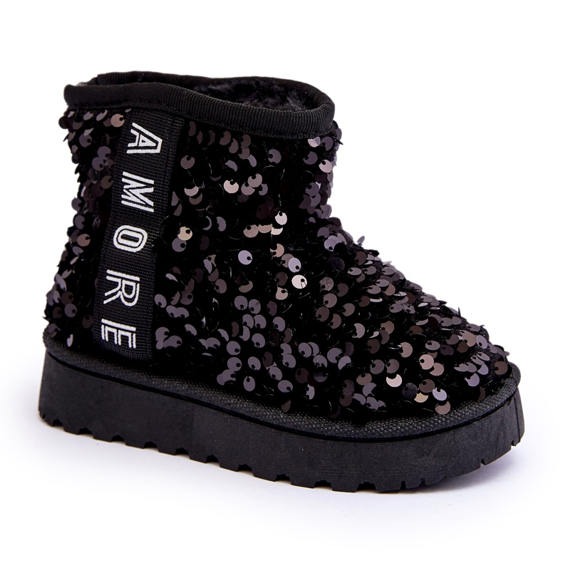 Girls' snow boots insulated with black sequins Girls' snow boots insulated with black sequins