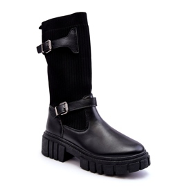 Women's black boots with a black sock