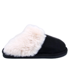 Otteys Black women's slippers with fur